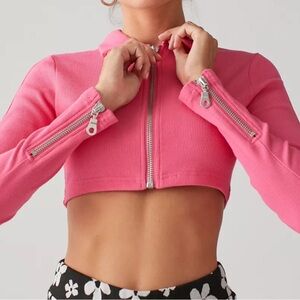 The Ragged Priest Pink Cropped Top with Zippers
